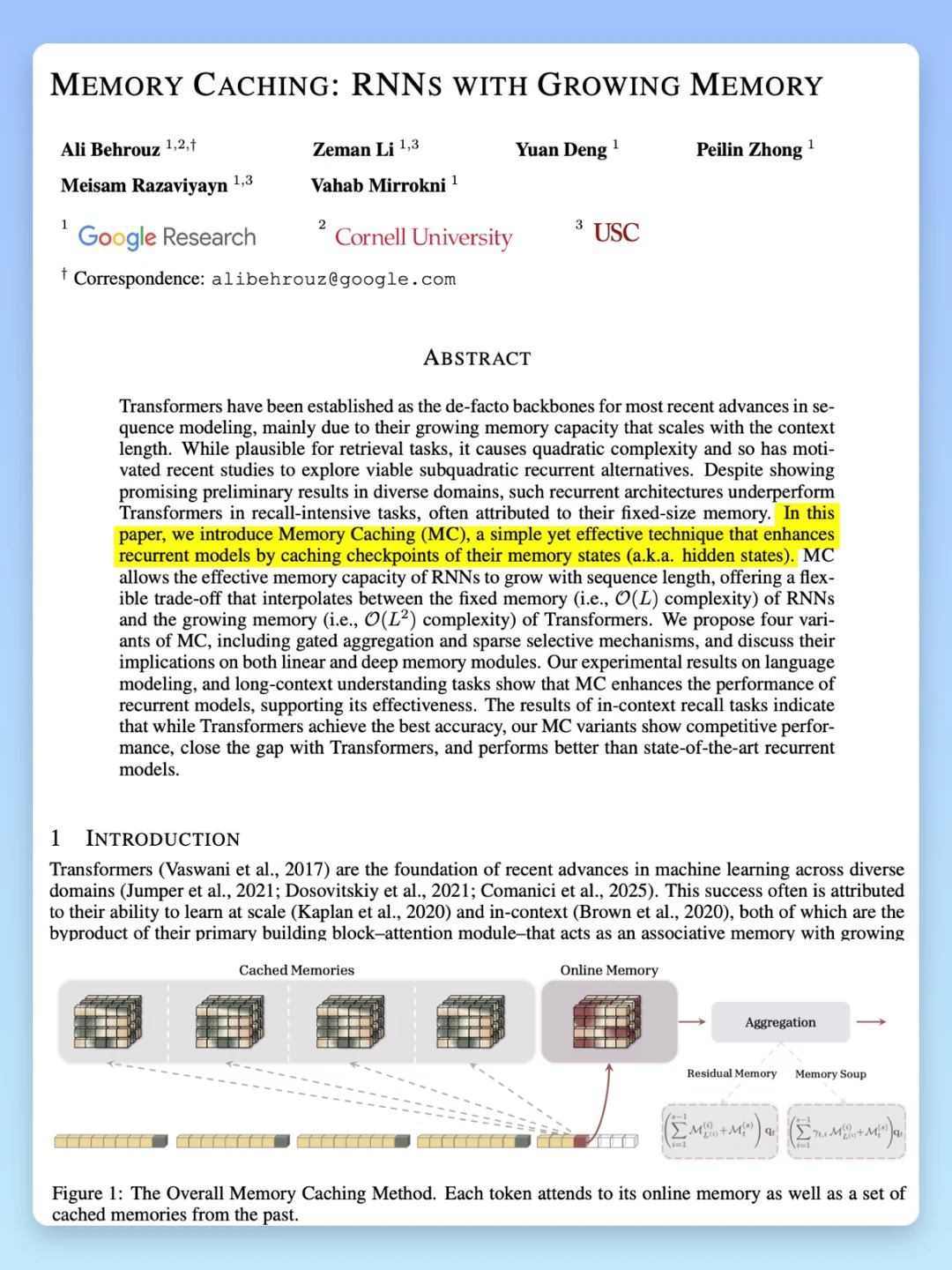 破局长文本！Google等提出RNN内存缓存机制