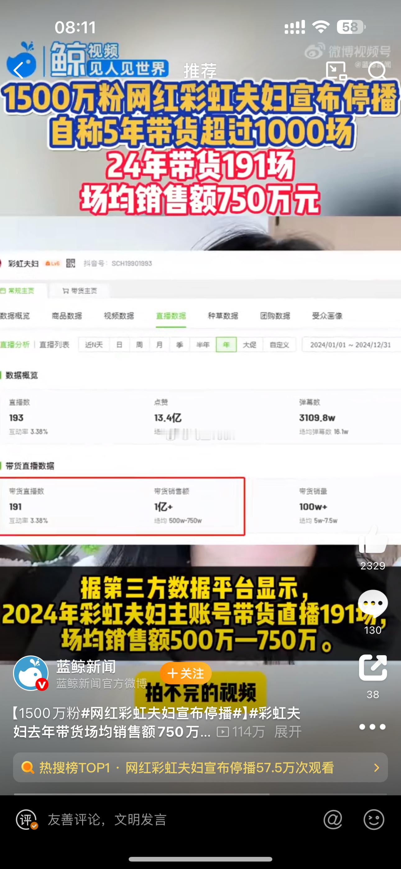 网红彩虹夫妇宣布停播从来没刷到过她，也没听过他们[允悲]不过网红这个行业确实不是