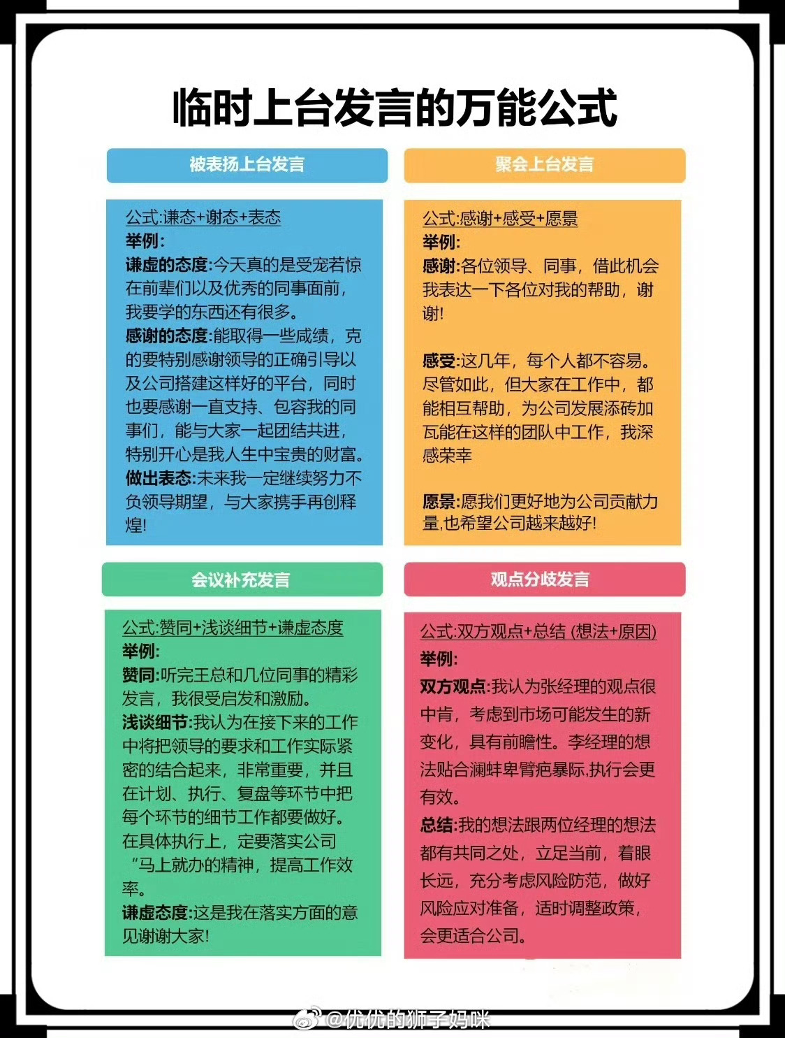 职场发言的万能公式。 