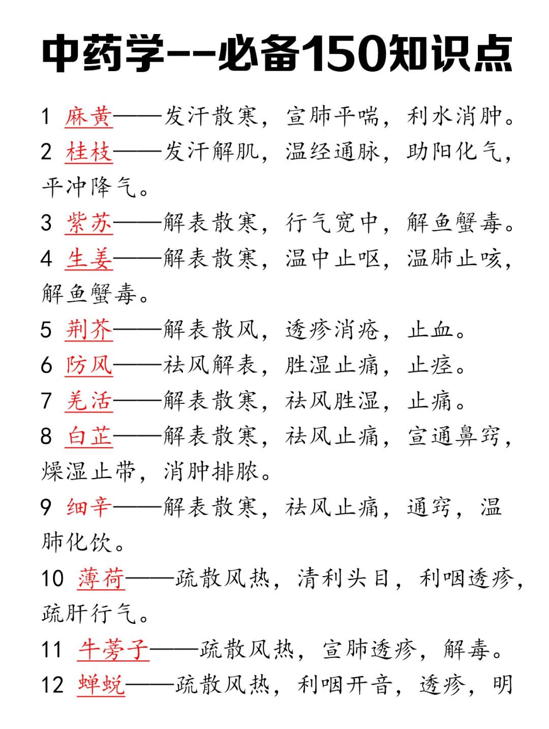 太全咯！中医常见150个中药+功效速记