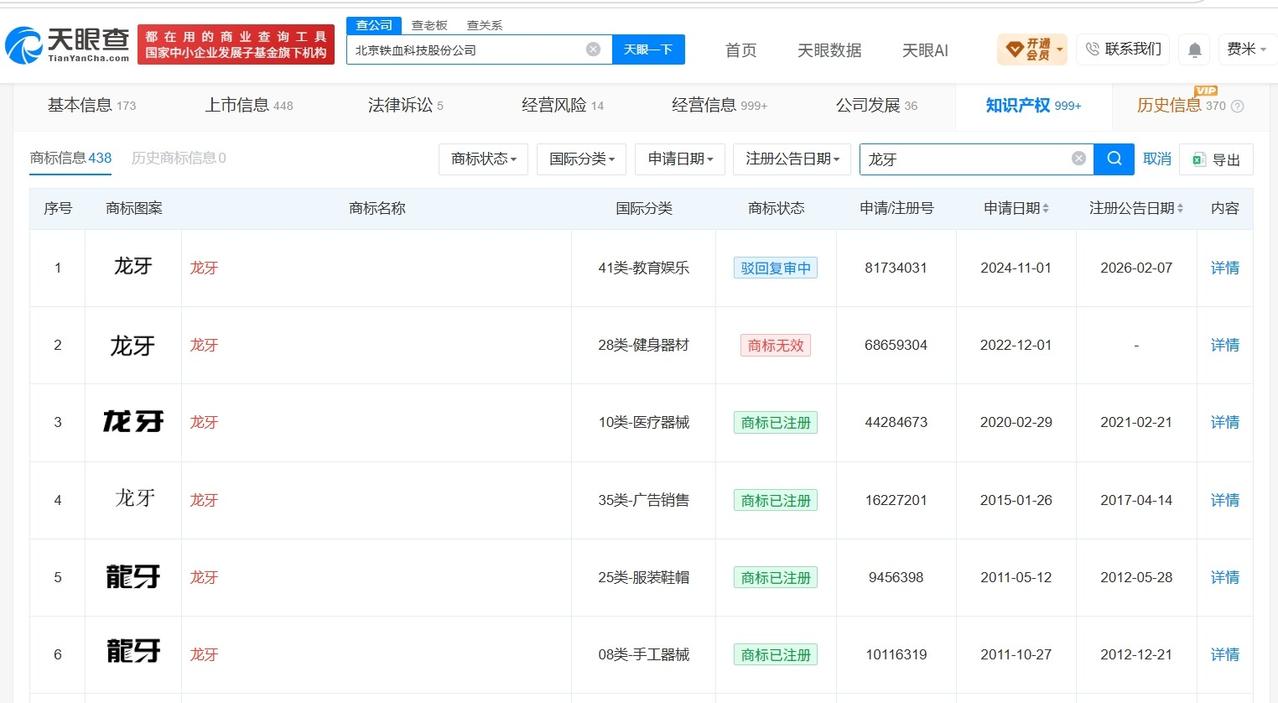 铁血网已注册多枚龙牙商标
铁血网已登记多款龙牙著作权男装版Lululemon年销