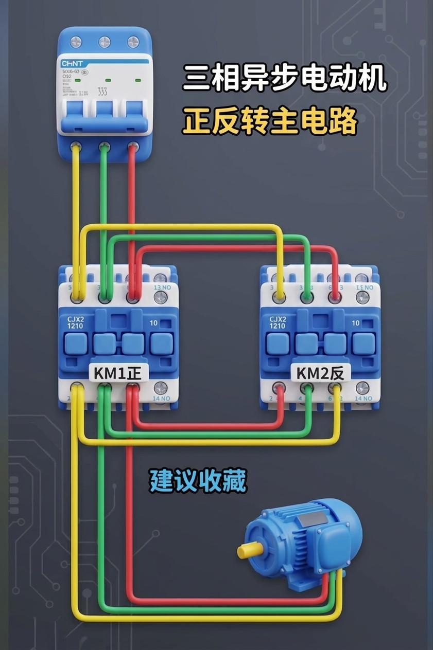 三相异步电动机正反转电路拆解分析，收藏必备。

一、电路核心目的
通过两个交流接