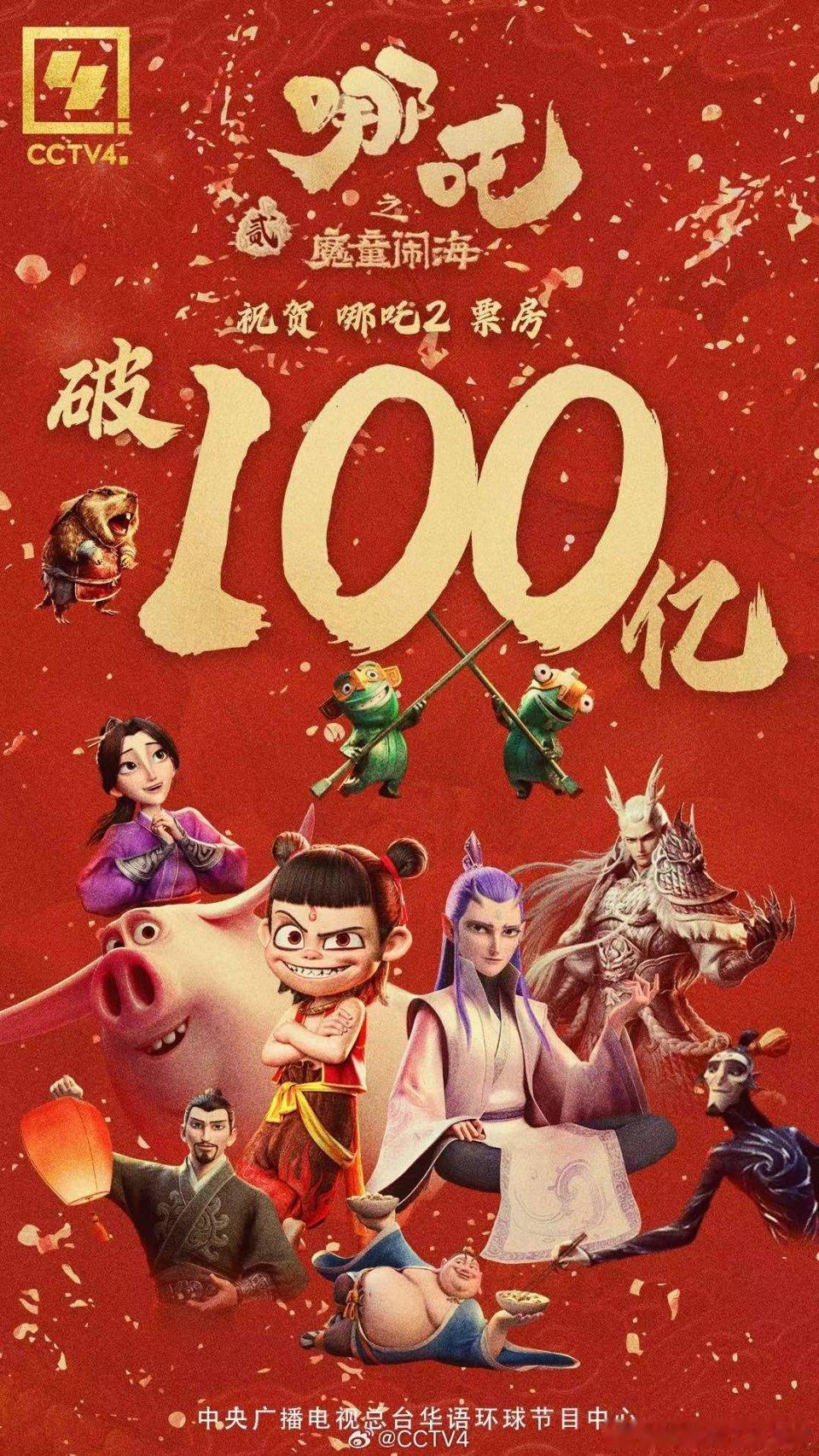 国漫顶流！！100亿[给力]今年电影春节档，《哪吒之魔童闹海》燃动银幕，实现票房