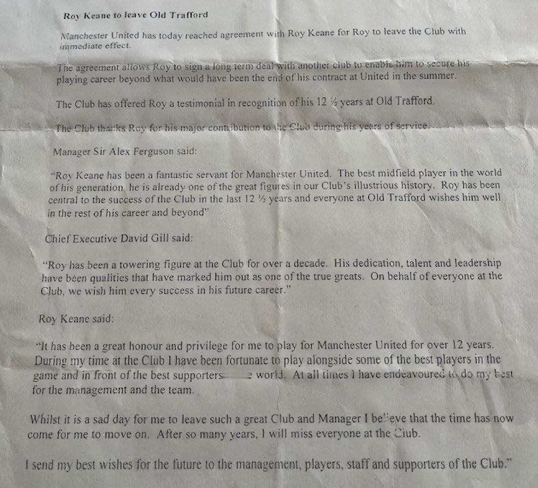 📄基恩离开曼联时的俱乐部官方声明📆二十年前的今天，2005年11月18日，曼
