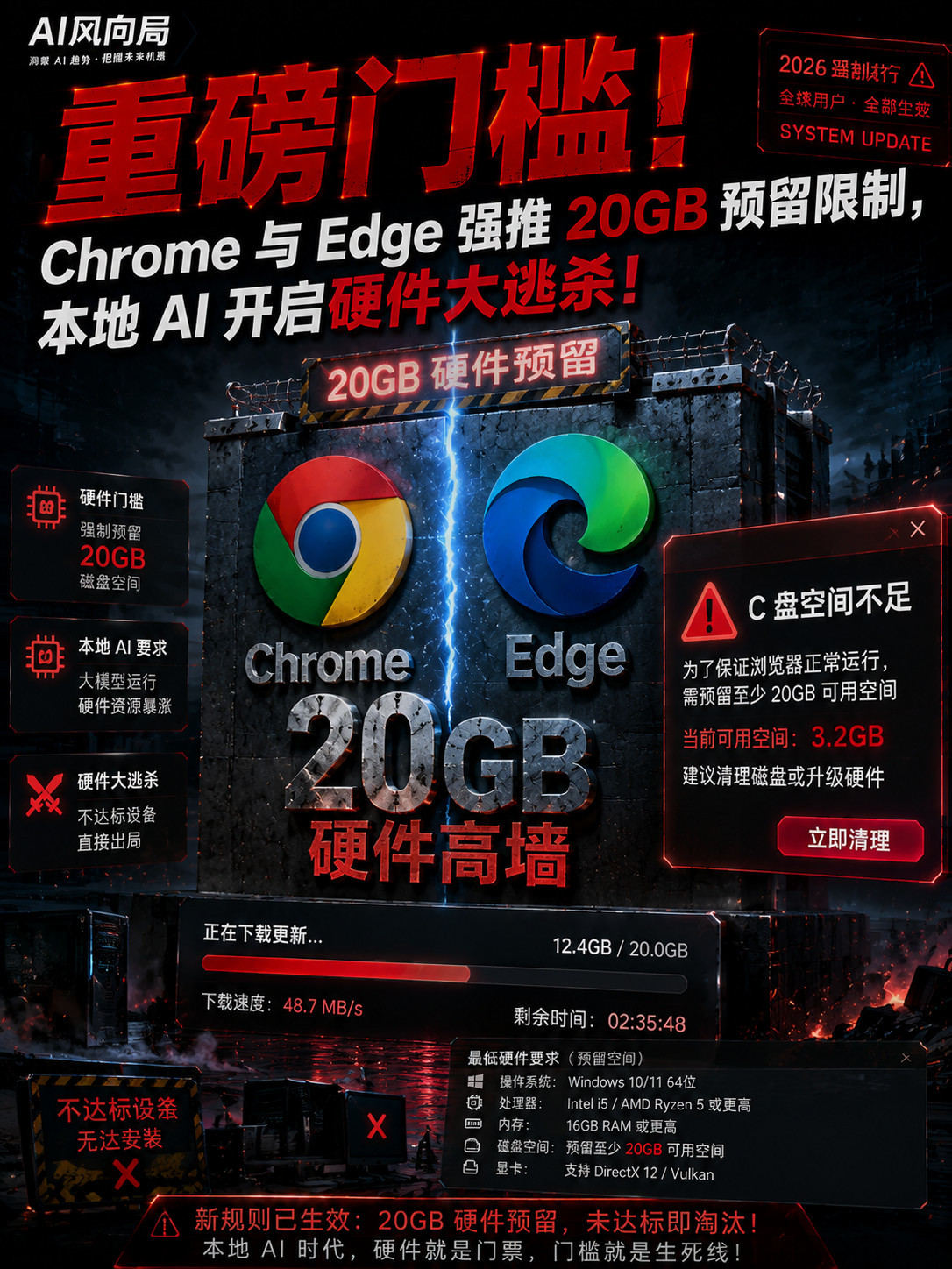 浏览器下载本地 AI 模型需预留 20GB 空间【局内天震】20GB 门槛揭秘：