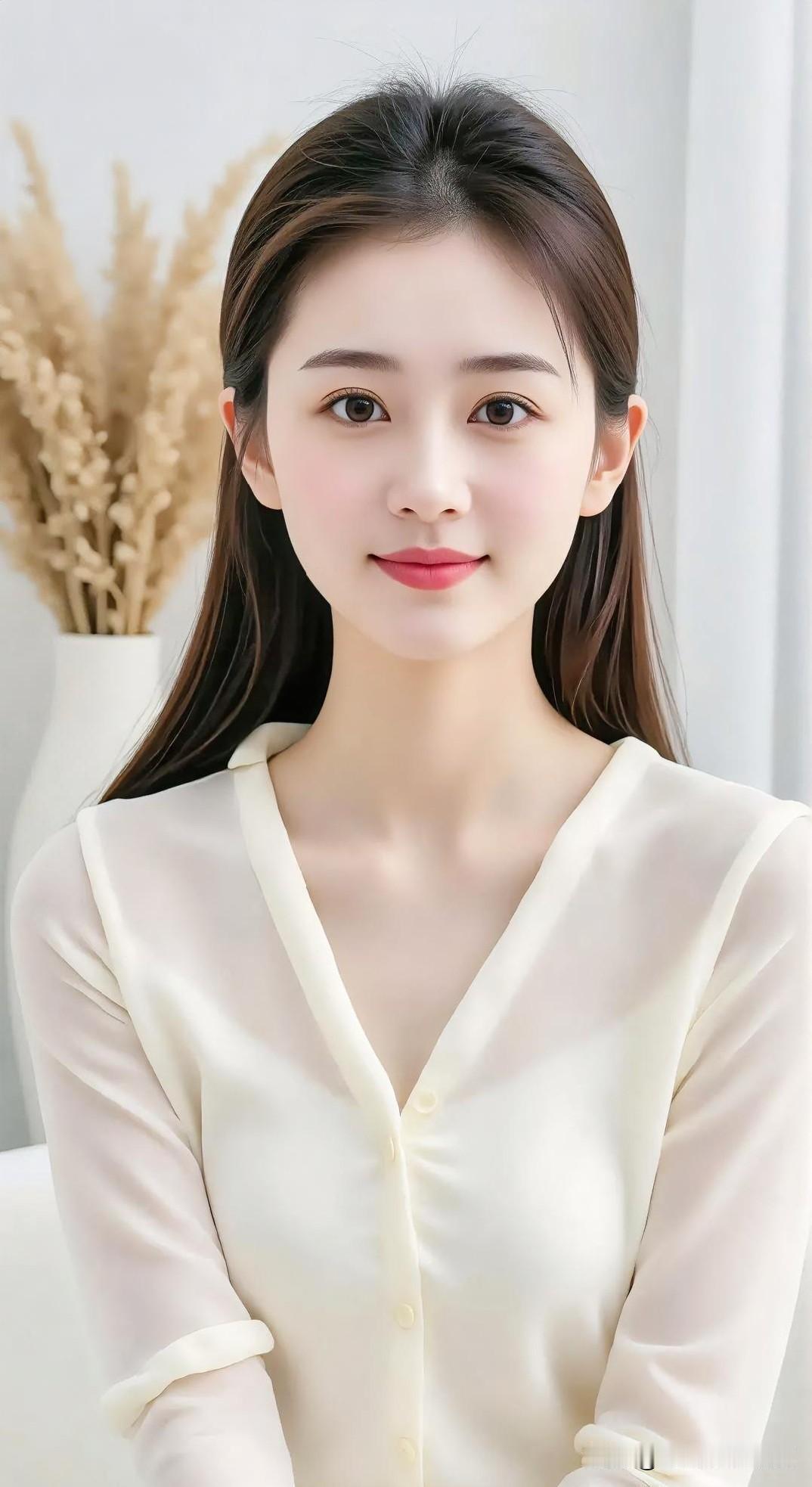 素衣如雪，发丝垂顺。眸若澄潭映晨星，唇若点朱绽暖霞。于简静一隅，她的温婉清雅，恰