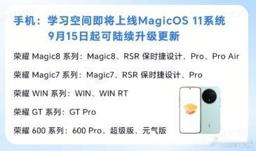MagicOS11荣耀学习空间手机版即将适配MagicOS11，9月15日起会分