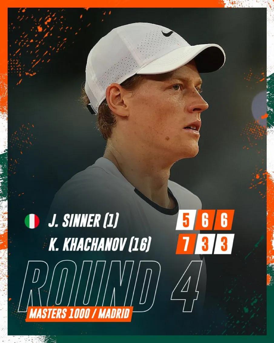 网球有約｜扬尼克#辛纳Sinner 🇮🇹职业生涯首次在马德里🇪🇦晋级八强