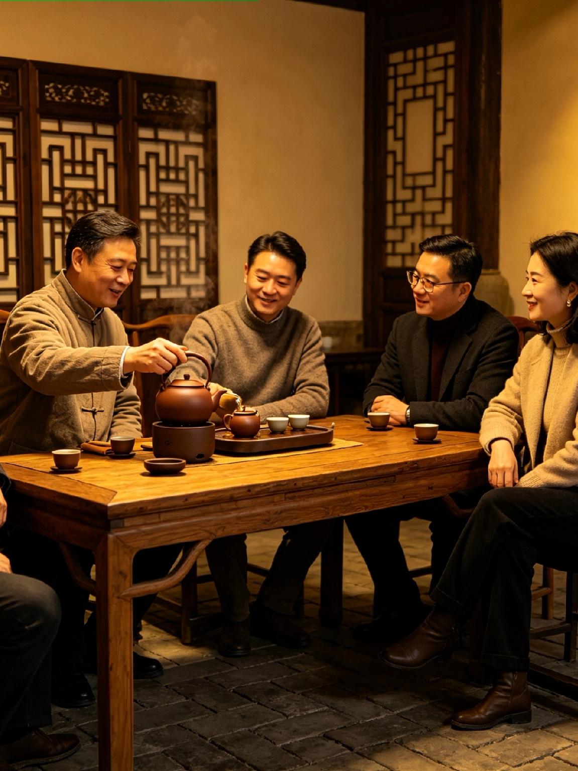 煮一壶清茶，赴一场闲聚。
不谈世俗烦恼，只诉心底真心话。
三五好友围坐，慢煮时光
