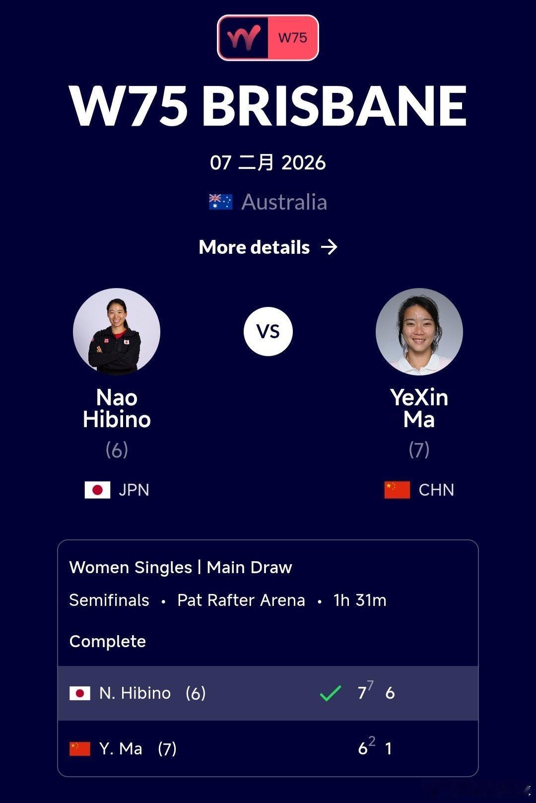 W75布里斯班站🇦🇺女单半决赛:朱琳🇨🇳3-6/4-6不敌吉布森🇦🇺