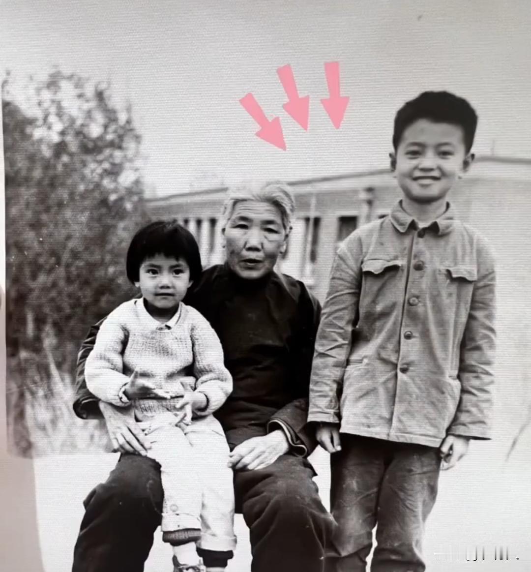 高圆圆童年时期和奶奶、哥哥的户外合影，高圆圆出生于普通职工家庭。父母都是上班族，