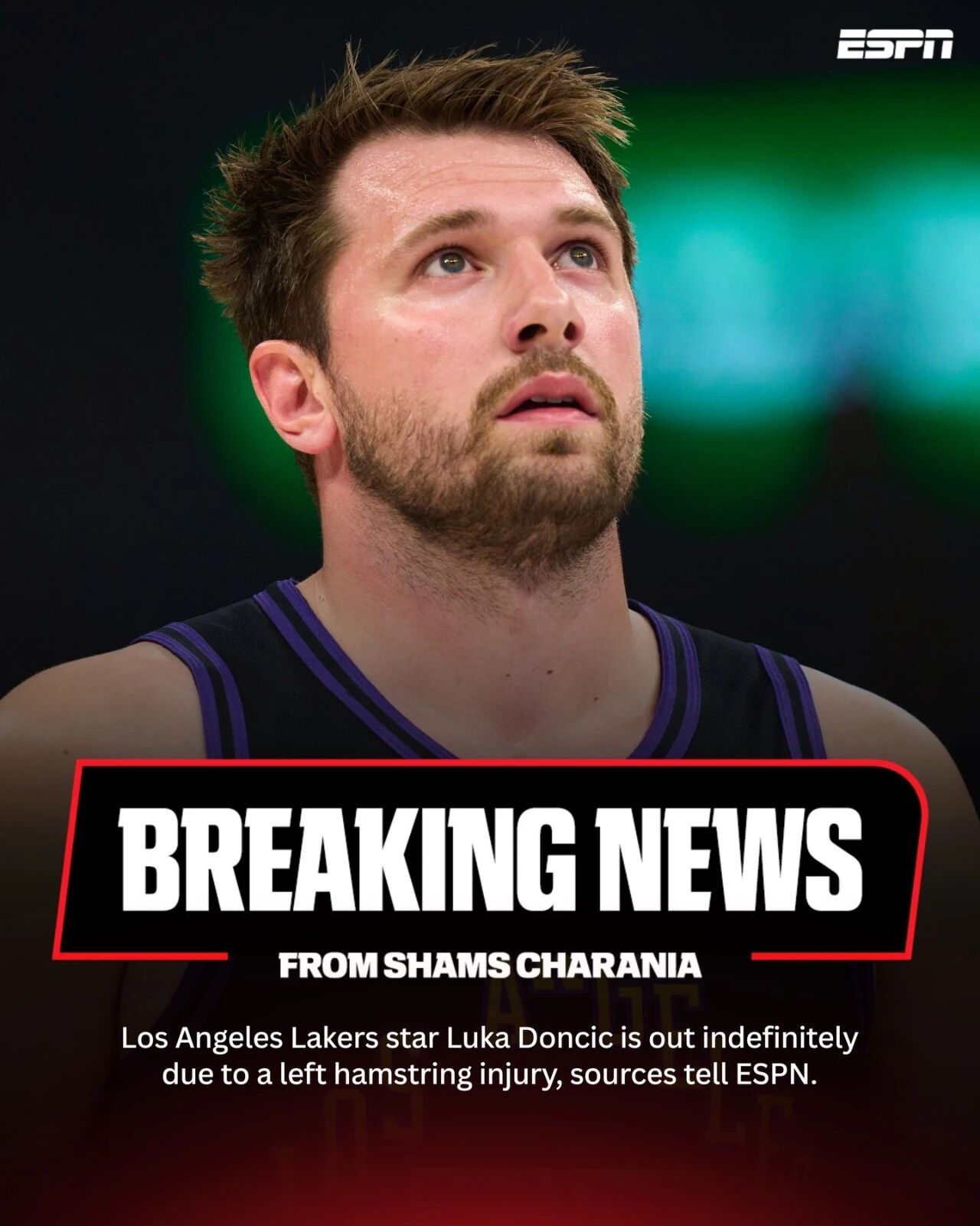 东契奇无限期休战Shams报道：东契奇因左腿筋受伤，将缺席常规赛剩余的所有比赛，