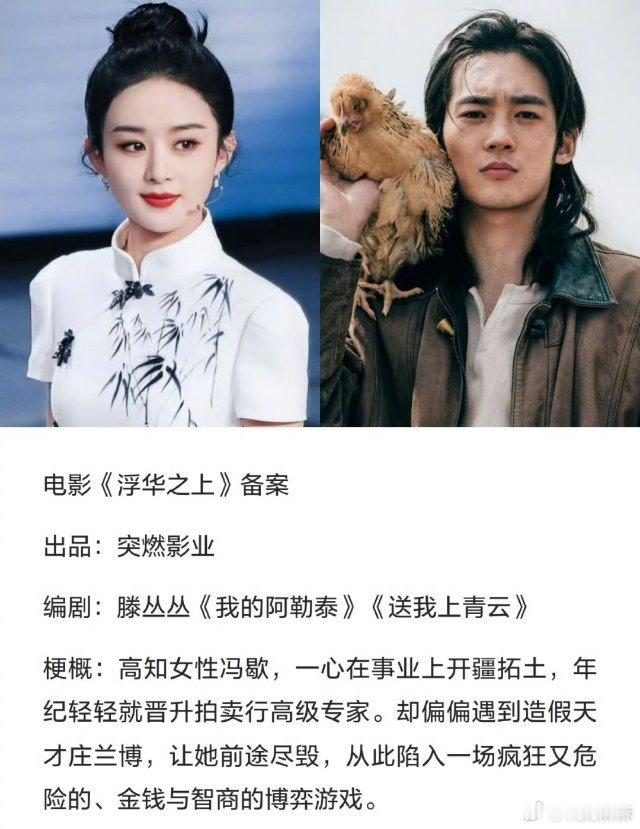 赵丽颖于适 浮华之上网传赵丽颖于适将出演电影《浮华之上》，很新鲜的组合 