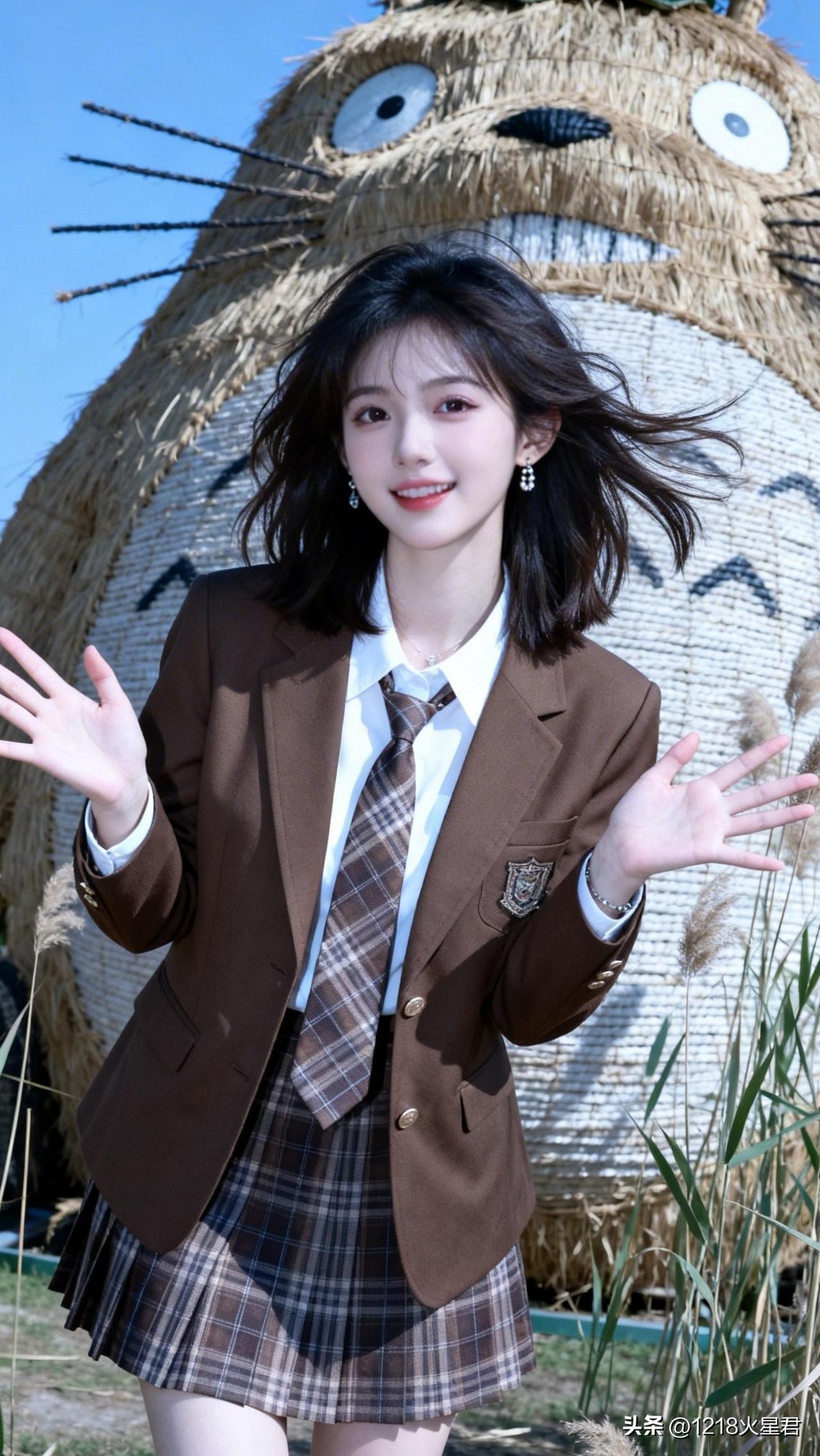 元气少女与萌宠的梦幻合影，打卡梦幻乐园！🌟🐾