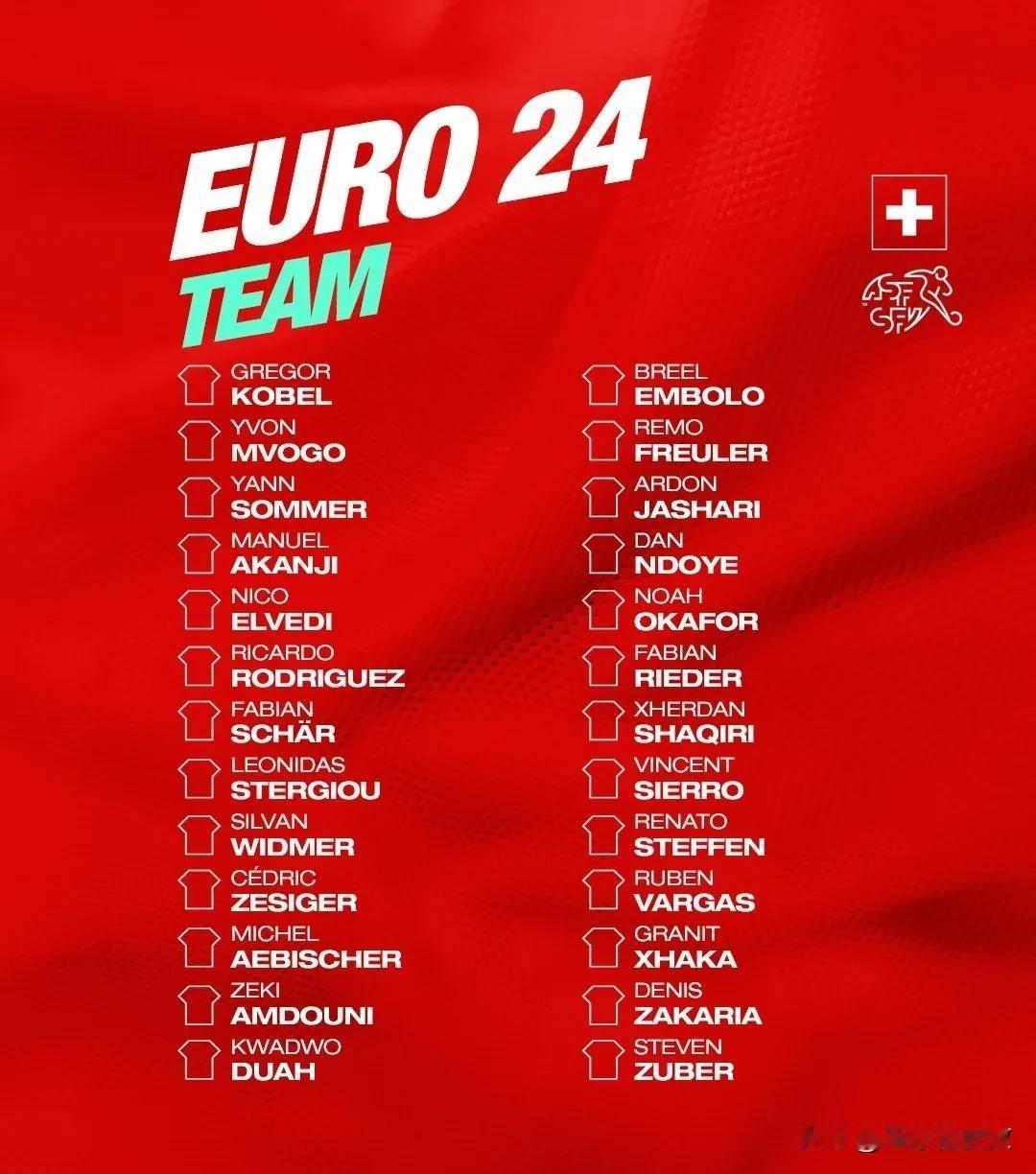 瑞士队欧洲杯26人大名单中，只有5人来自非五大联赛，他们分别是：
前锋——杜阿(