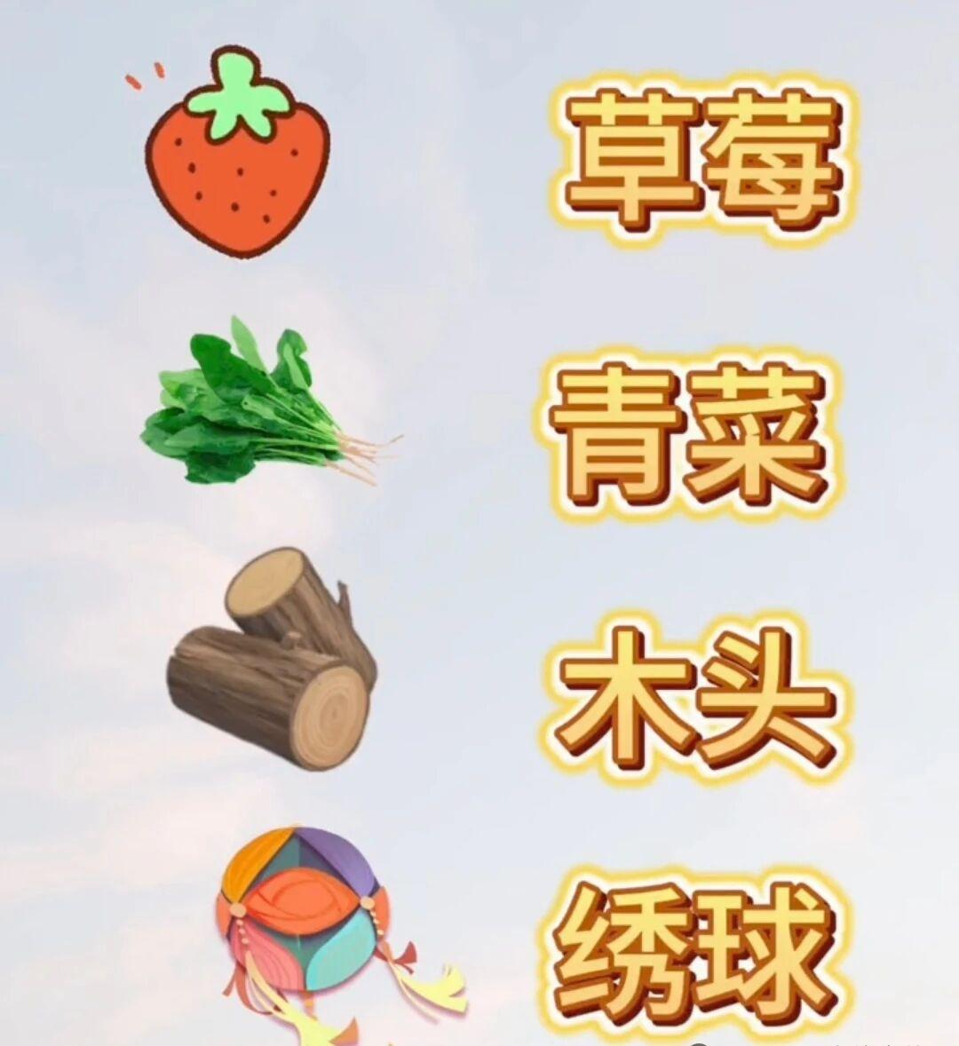 快来猜一猜，用来形容小伙子长得好看的成语。草莓，青菜，木头，绣球，挑四个字合一块