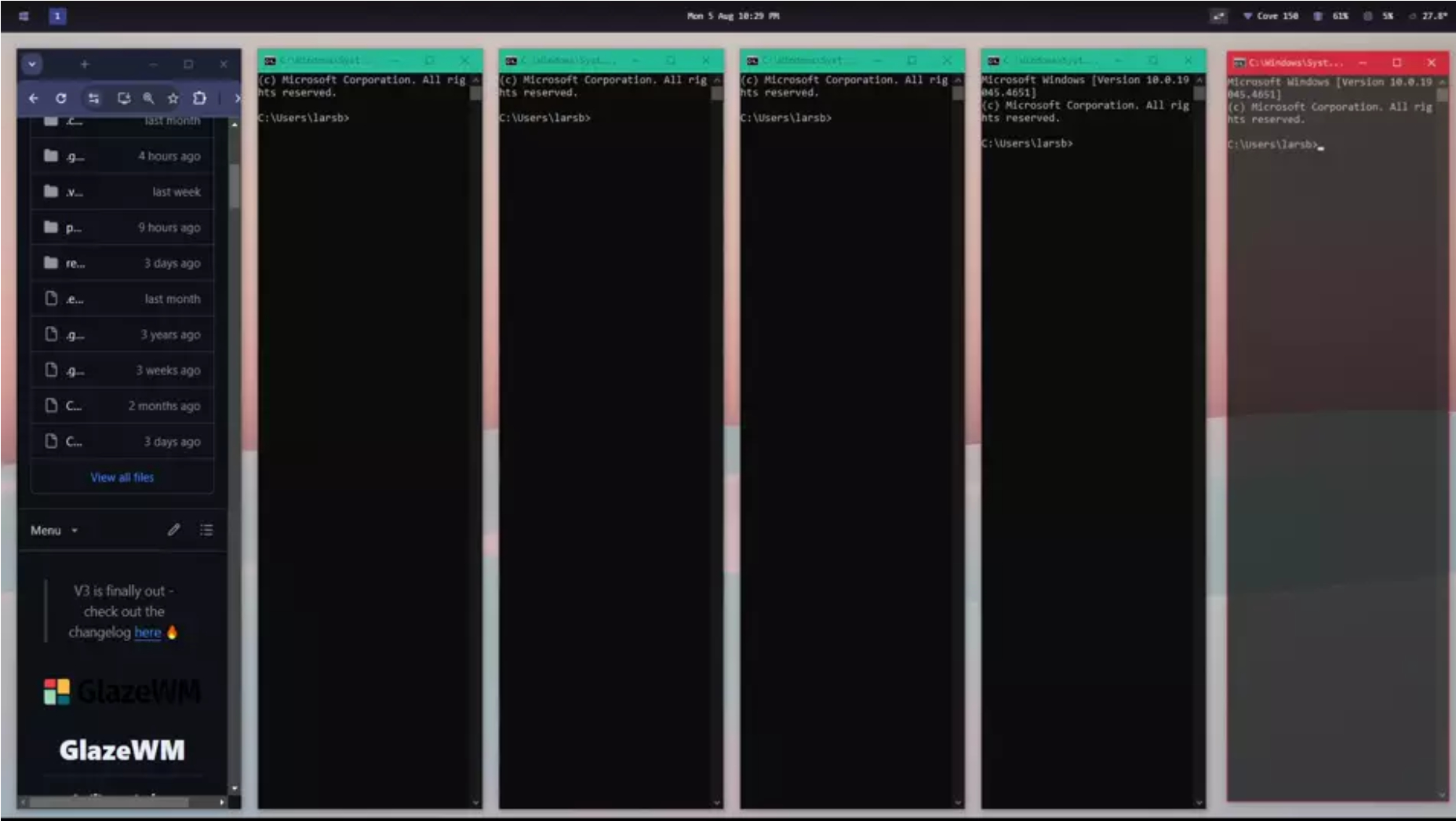 GlazeWM ，一个windows窗口管理器地址：github.com/glz