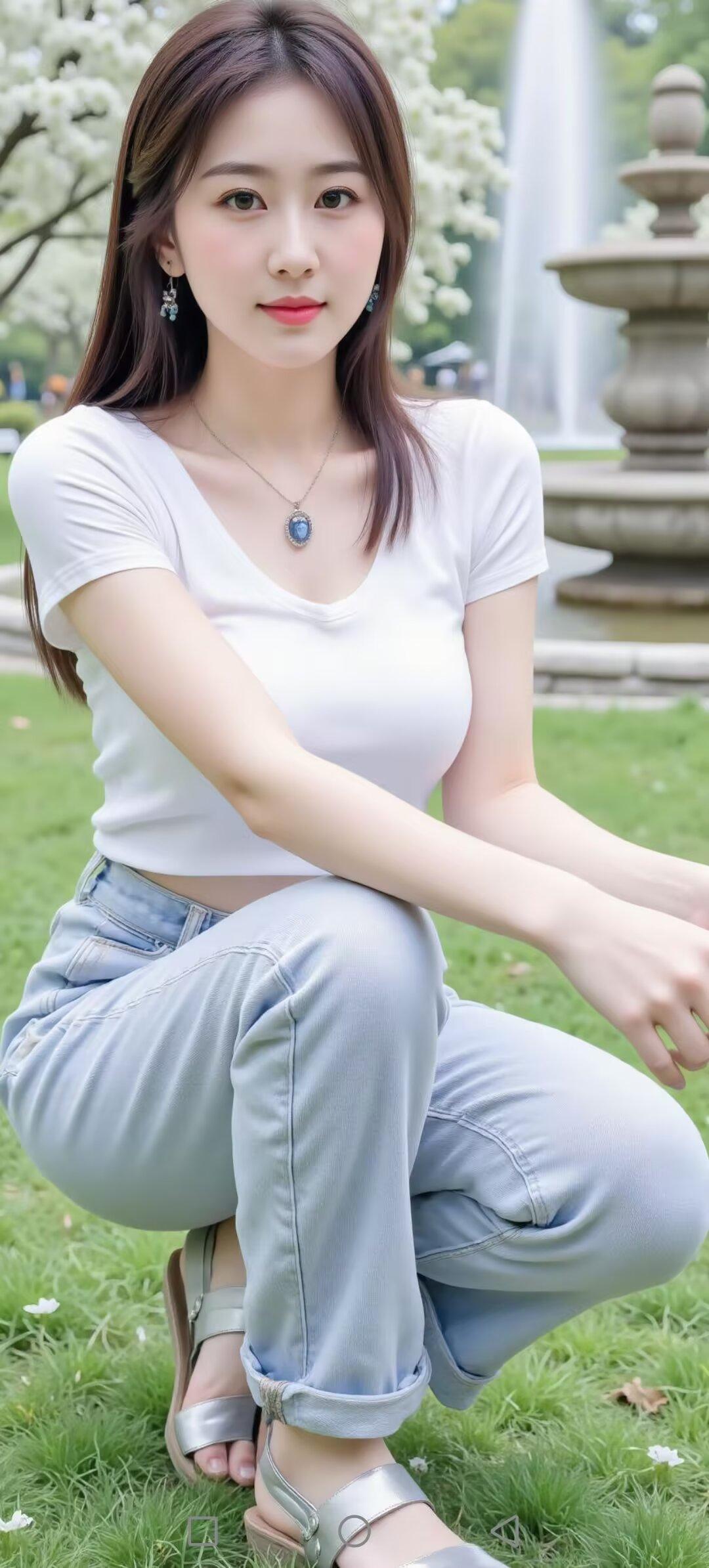 夏日清新穿搭，白色T恤+牛仔裤，轻松自在！🌞👗👠