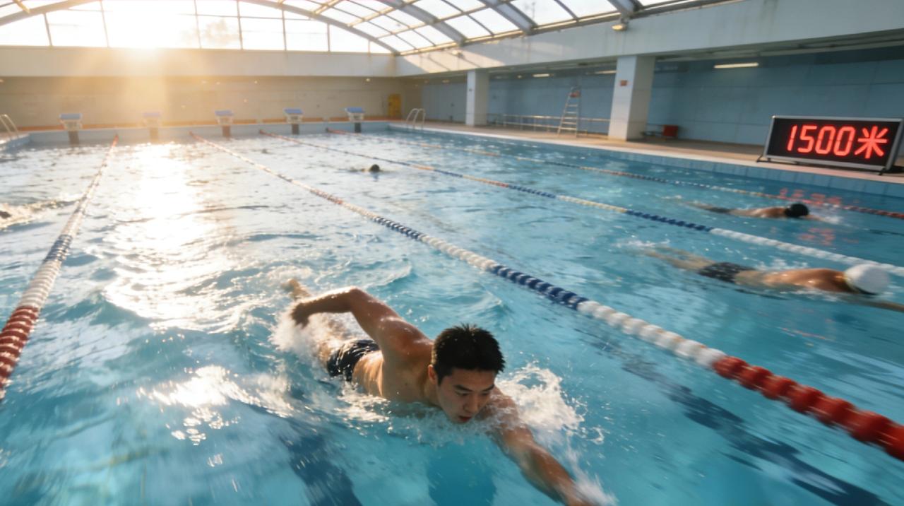 下班到泳池畅游1500米，汗水与水花相伴，疲惫散尽，身心轻盈舒展，坚持的力量最动