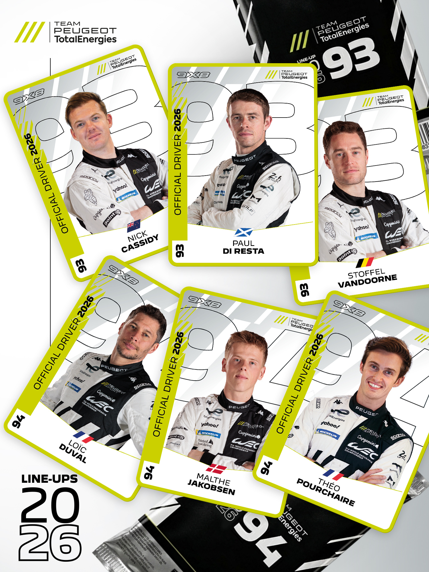 撕开包装袋，里头是标致新赛季两个9X8车组的阵容安排~93号车组有新加盟标致的卡