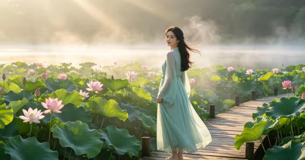 七律•湖亭览胜
 
文/熏墨
皇城侧畔水无涯，夏日芙蕖焕绮霞；
片片青盘承玉露，