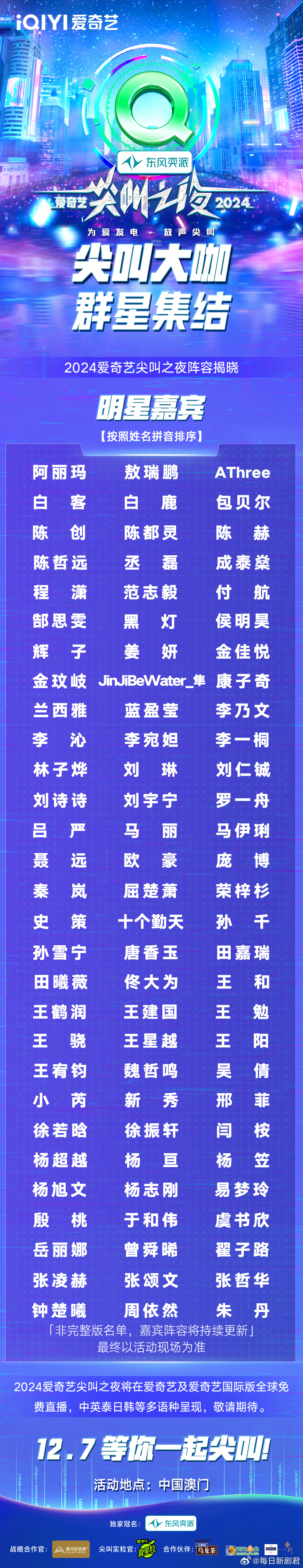 首波🥝尖叫之夜阵容名单公布[憧憬]好多人啊！你最想看谁？马丽、马伊琍、刘诗诗、