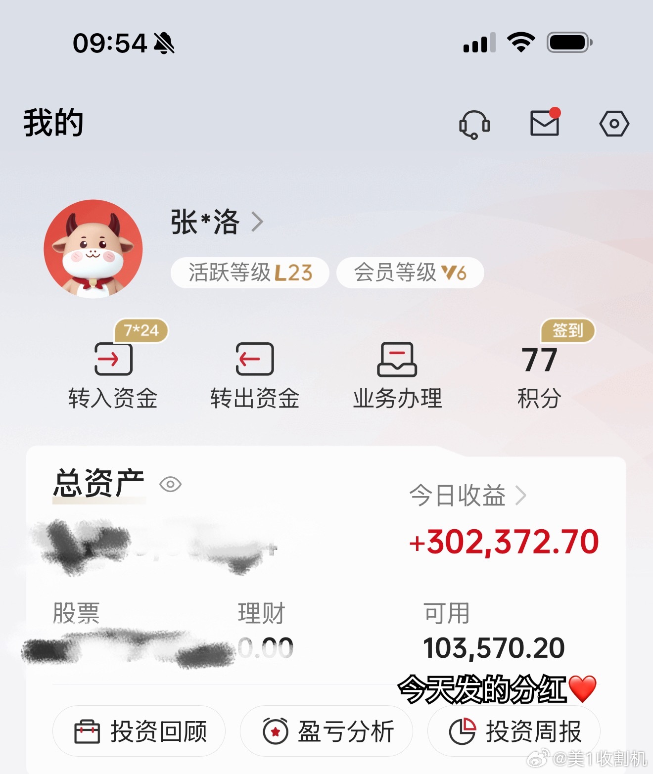 股票停牌10天出来的第一天30W收益➕10W分红 