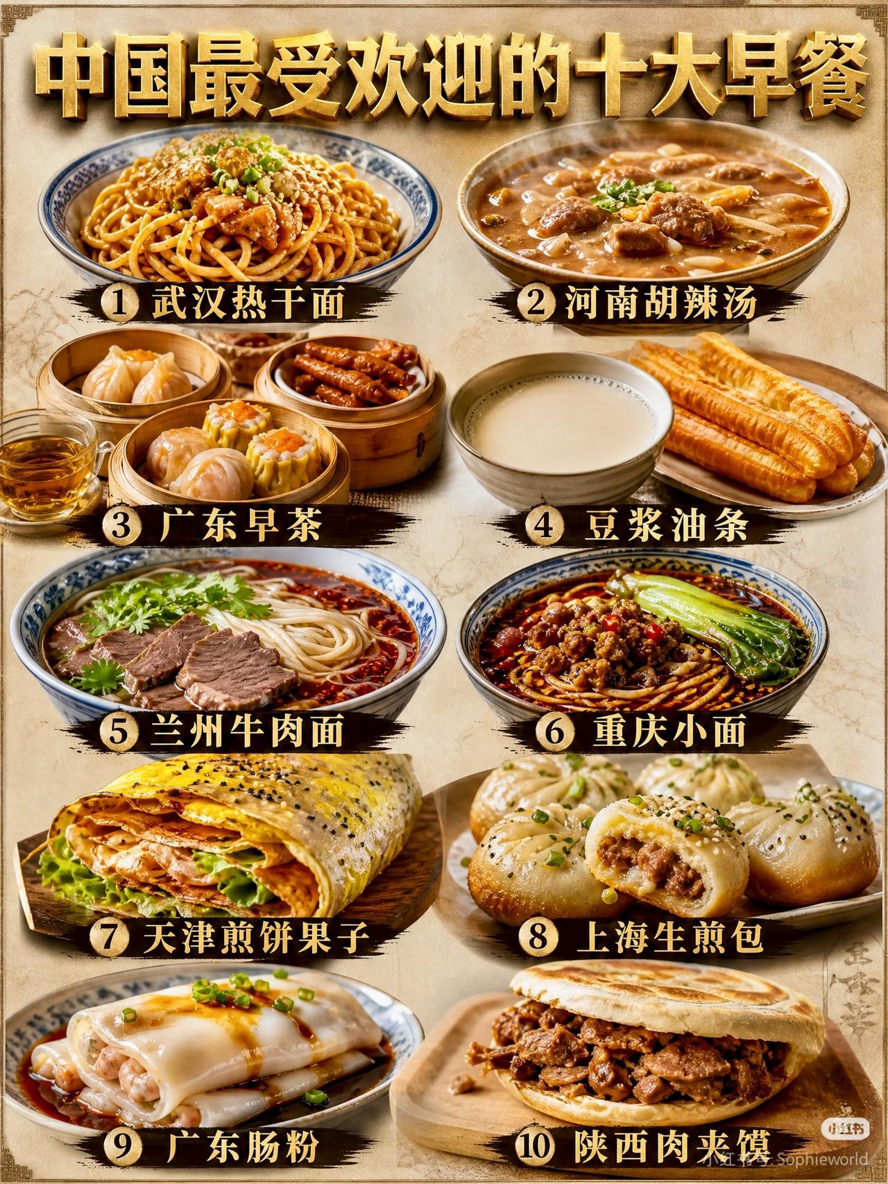 中国最受欢迎的十大早餐
我比较喜欢吃豆腐脑油条咸菜。
