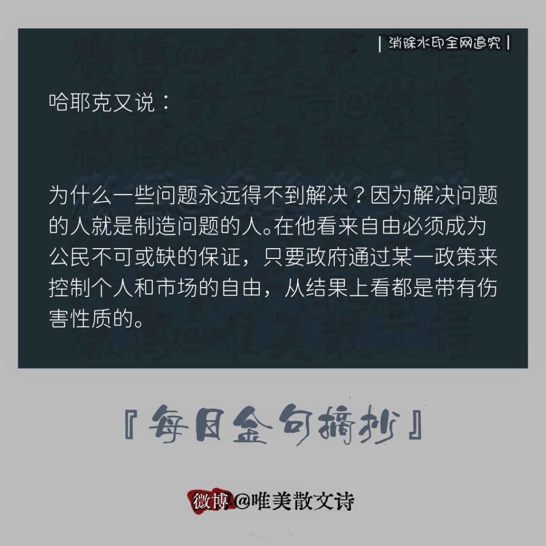“哈耶克又说：为什么一些问题永远得不到解决？因为解决问题的人…” 