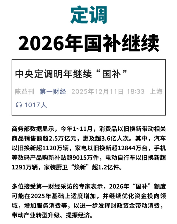 中央定调明年继续国补真是个不错的消息，最难受的应该是这两个月买车的客户了，卡在中