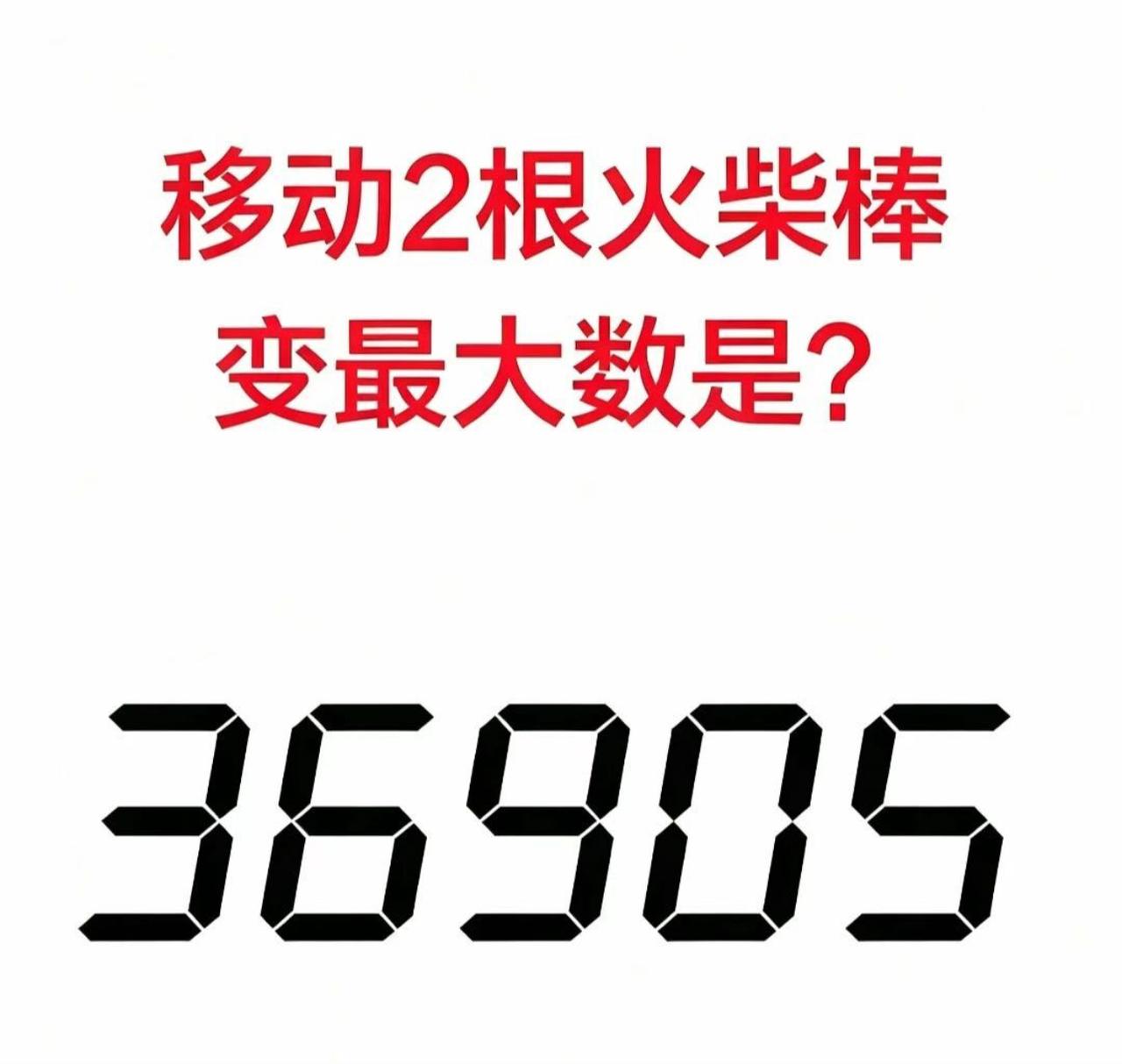 有趣的火柴棒脑力题来啦！数字36905，只允许移动2根火柴棒，看看能拼出多大的数