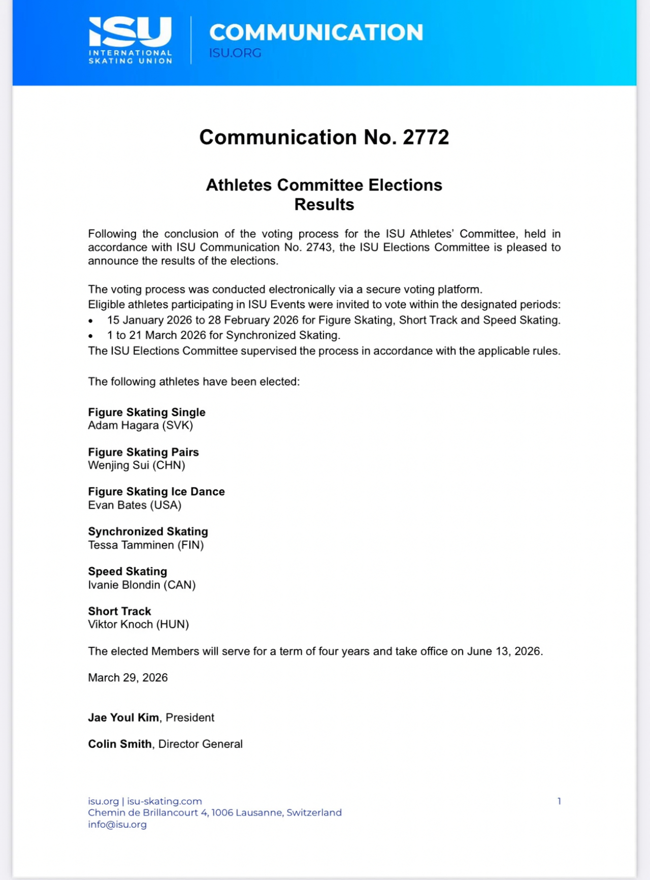 国际滑联选举委员会文件隋文静当选国际滑联运动员委员会委员看了下1/15发布的竞选