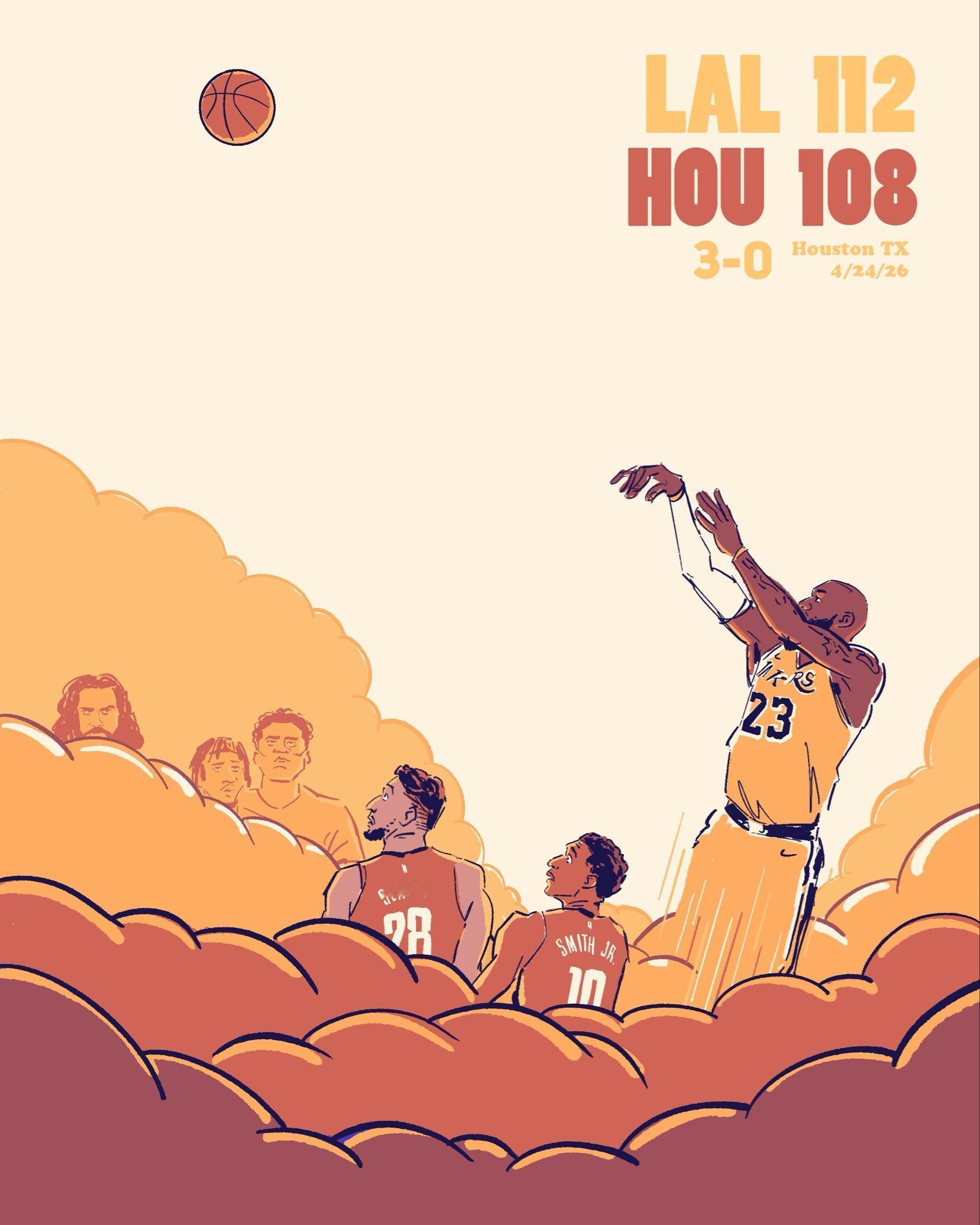 G3赛果漫画:“后羿射日 老詹射箭”詹姆斯湖人vs火箭湖人3比0火箭