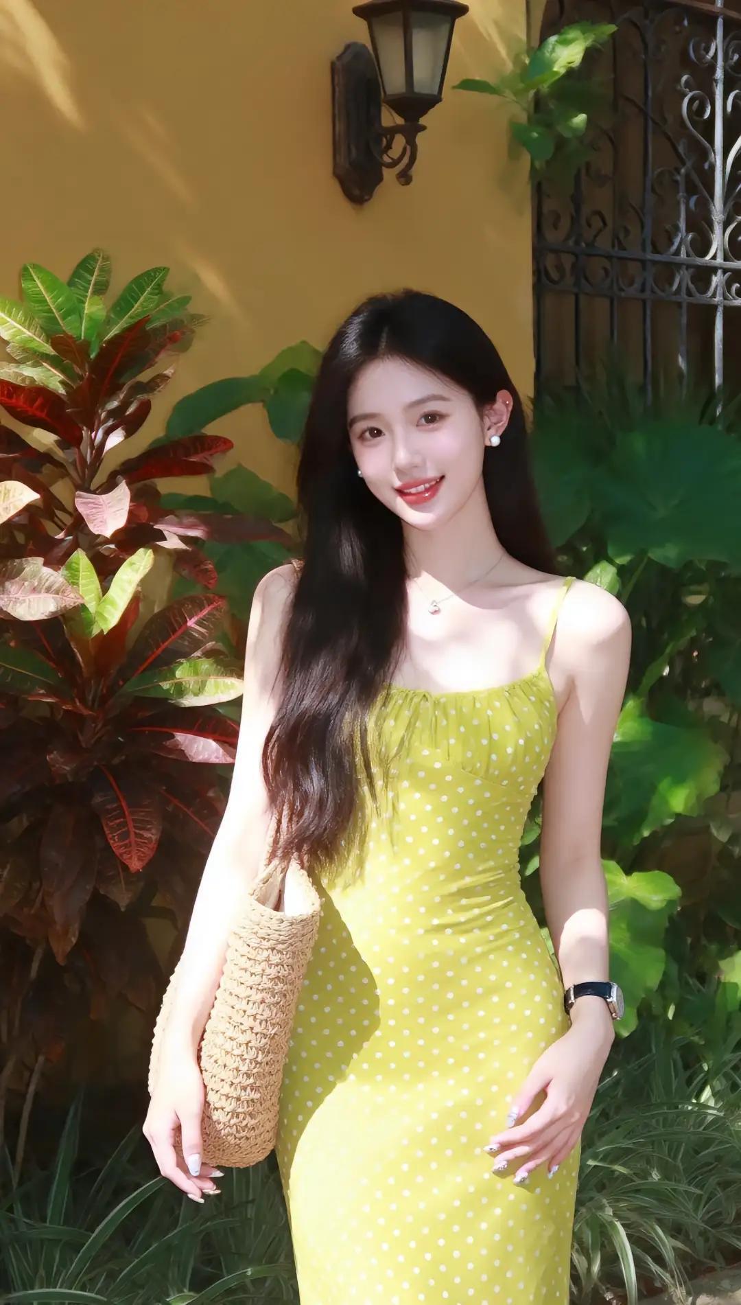 在这幅宛如天籁之境的画卷中，一位绝世佳人优雅地伫立，仿佛是从古老神话中走出的女神