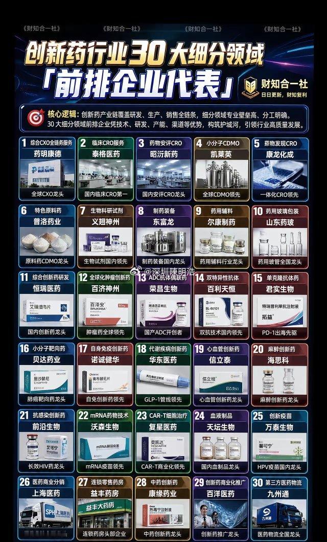 国内创新药30大细分领域国内创新药三十个核心细分赛道从上游研发CXO、原料耗材，