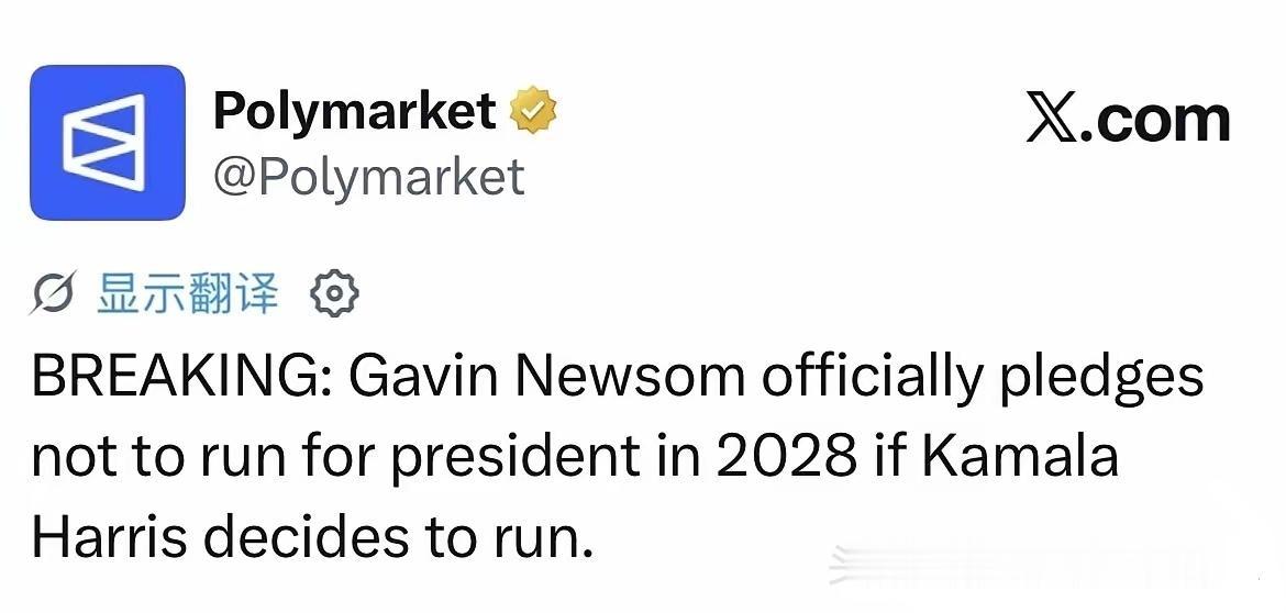 “如果哈里斯参加总统大选，我将不会在2028年竞选总统”美国加州州长加文·纽森公