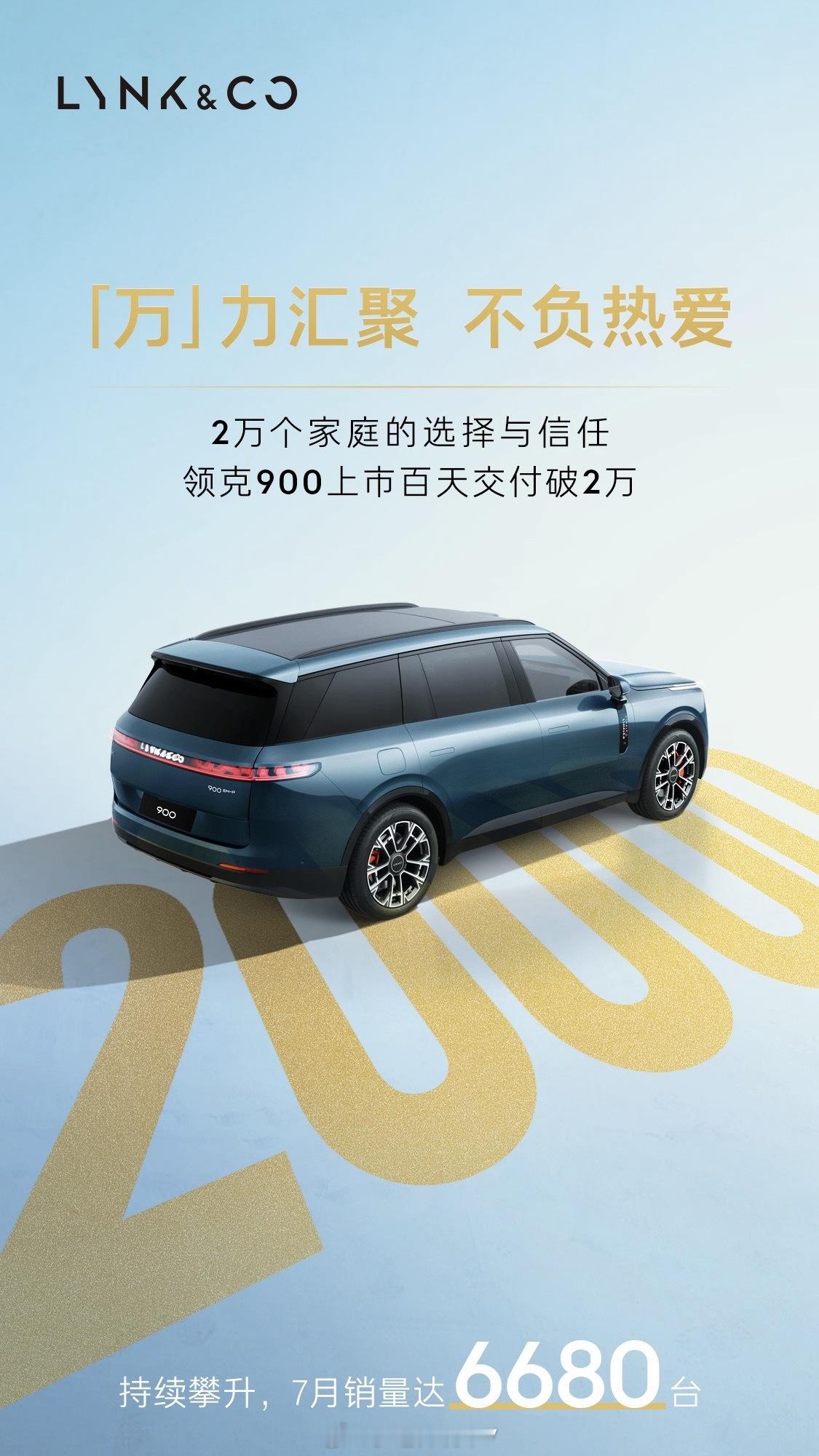 领克900上市百天交付突破2万台，这成绩在大六座SUV的细分市场下还是比较亮眼的