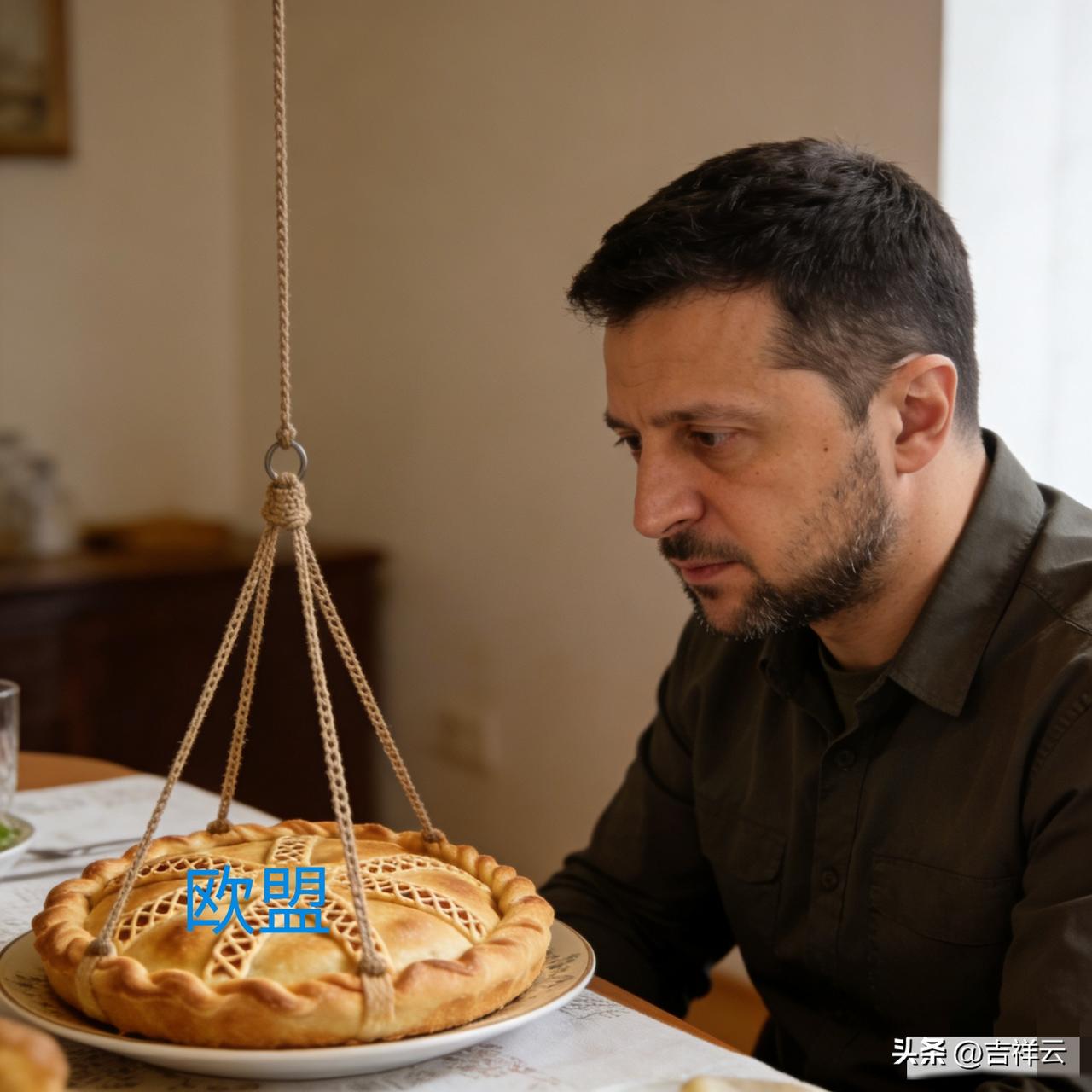 欧盟给泽连斯基吊了一张饼。这张饼名叫“入盟”，此饼泽连斯基看得见，但就是吃不着，