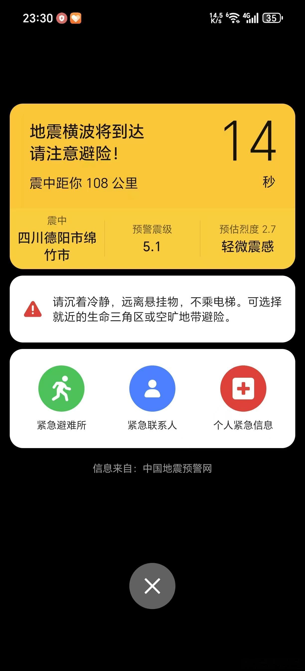 绵竹半小时三震四川今天晚上接连发生地震，大家多提高警惕啊，室内做好避险措施，户外