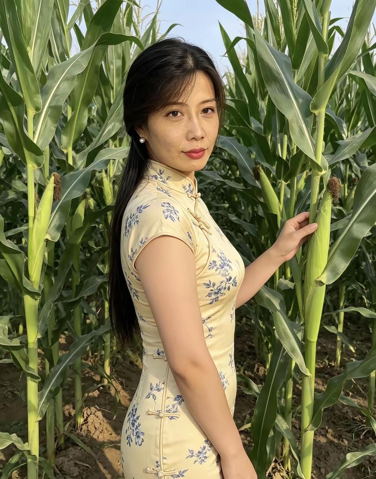 苞谷过人高，
穗位半中腰。
美女来田头，
留念拍张照。