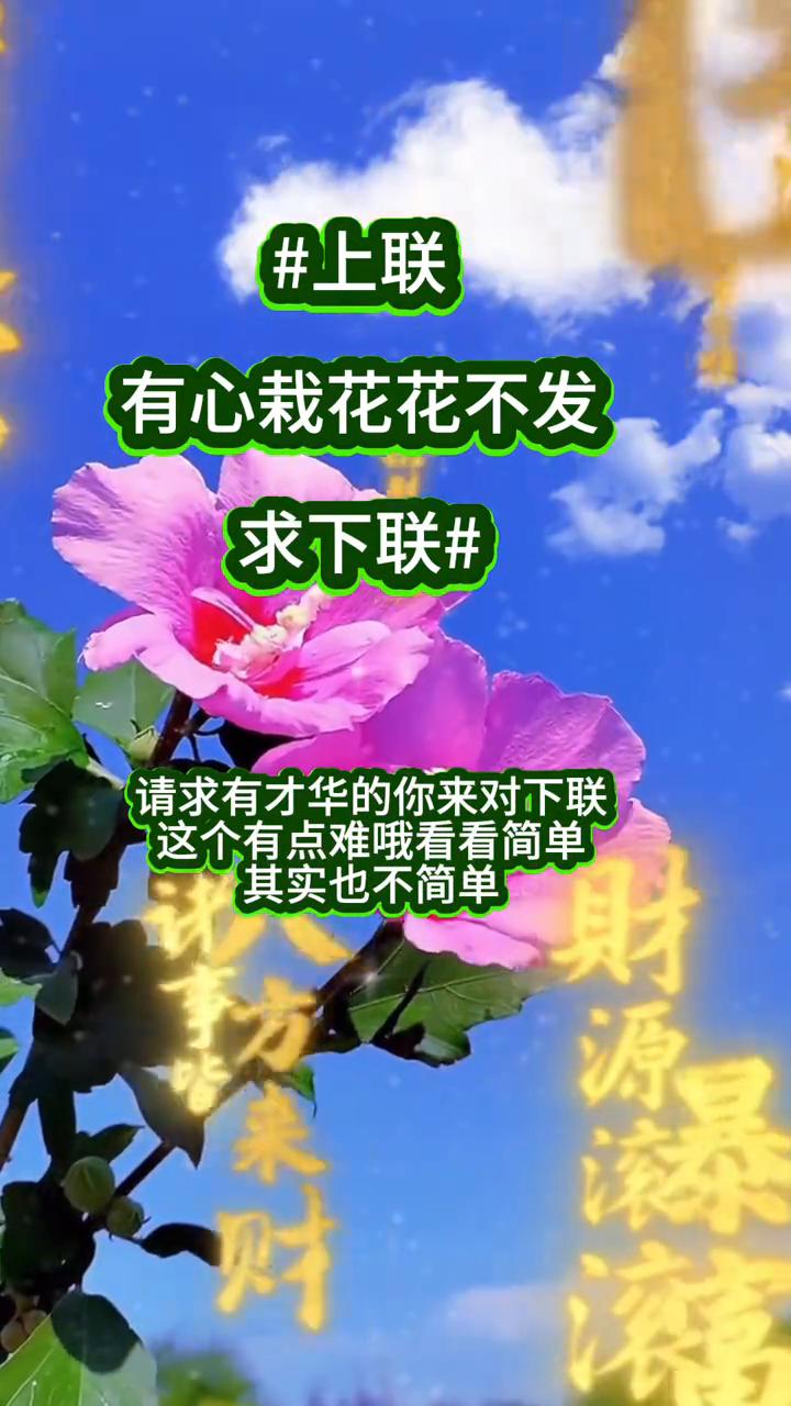 上联：有心栽花花不发。求下联。
请求有才华的你来对下联。这个有点难，看看简单，其