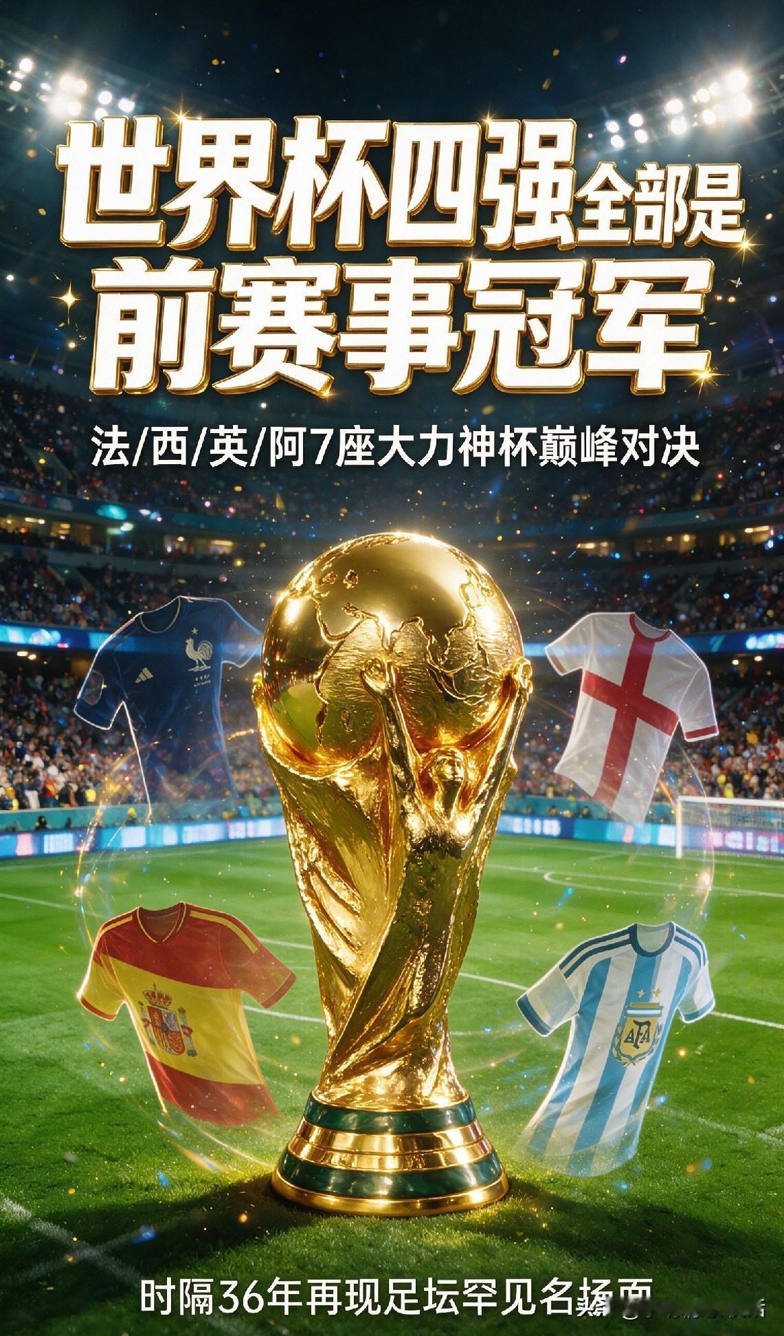  创造世界杯历史！2026美加墨四强全部是前冠军，法国西班牙英格兰阿根廷巅峰对决