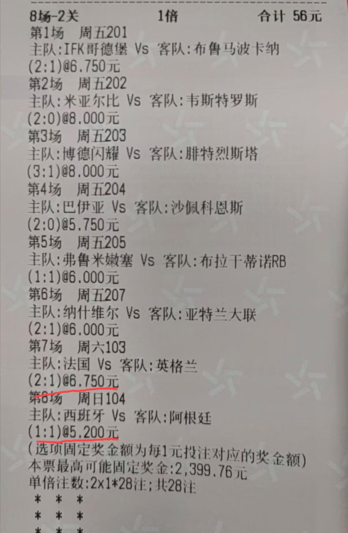 这张“8场－2关”的票，是不是中2场比赛就可以保本啦？
其他6场比赛我们先暂且不
