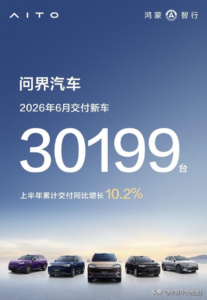 问界6月交付30199台。
上半年累计交付同比增长10.2%。

这样的话：
6