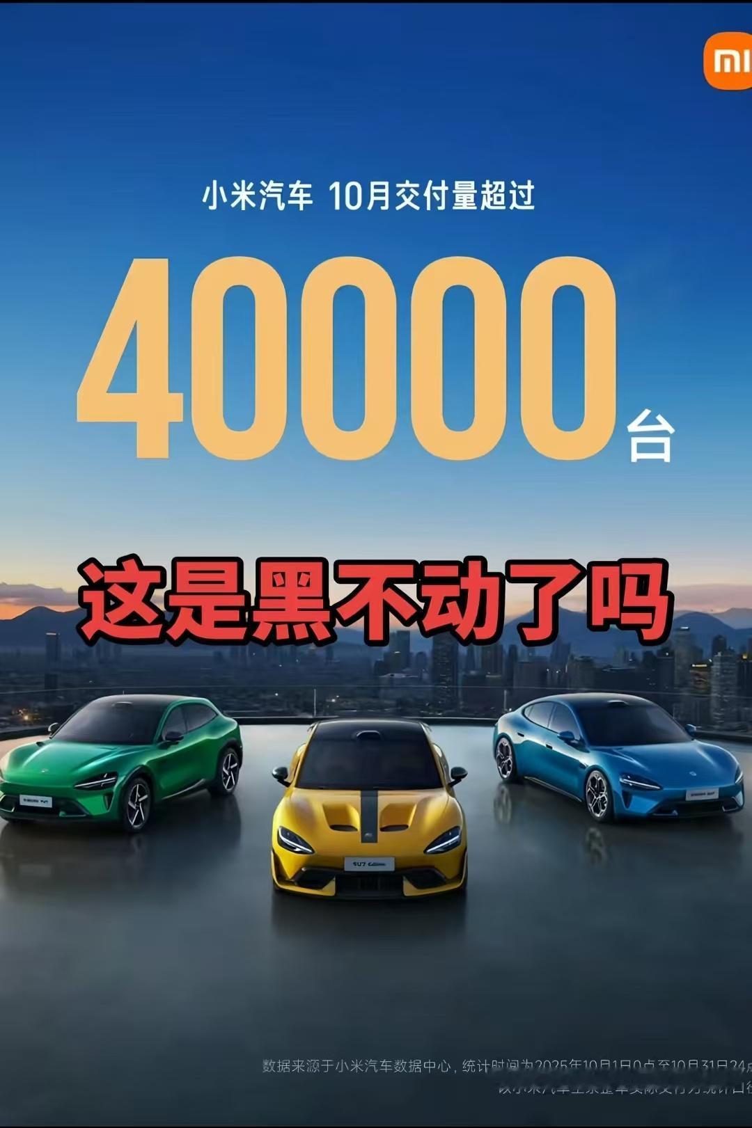 这是黑不动了吗？
看看小米汽车10月的销量
雷总都笑疯了，还是得谢谢黑子们的宣传