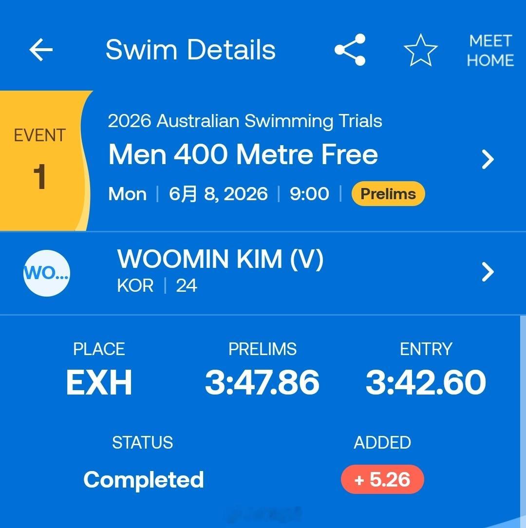 澳大利亚游泳选拔赛 男400自预赛Short 3:45.17Winnington