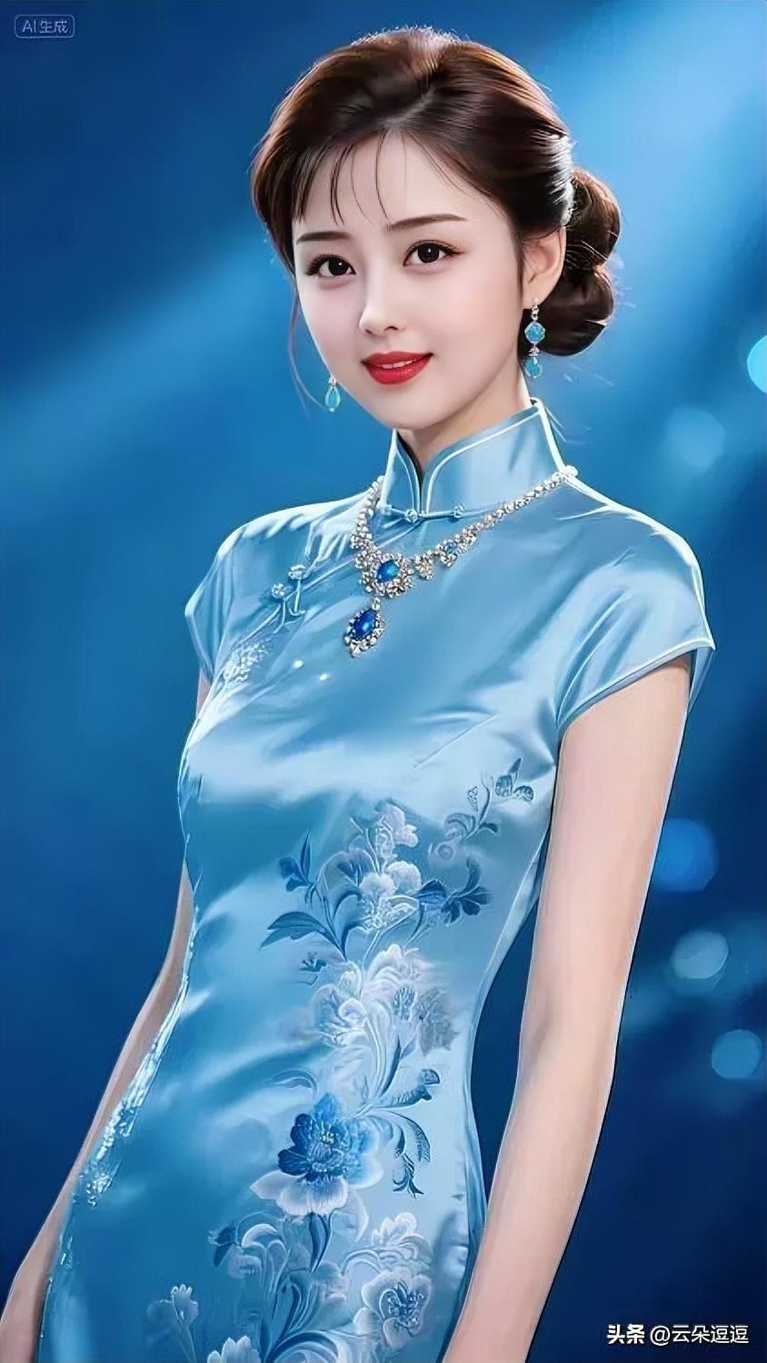 优雅蓝旗袍，绽放东方魅力！🌸✨