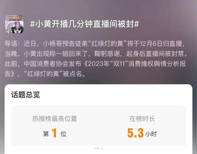 12月6日晚上，小杨哥徒弟红绿灯的黄重新开始直播，刚直播3分钟便被封禁。讲真，她