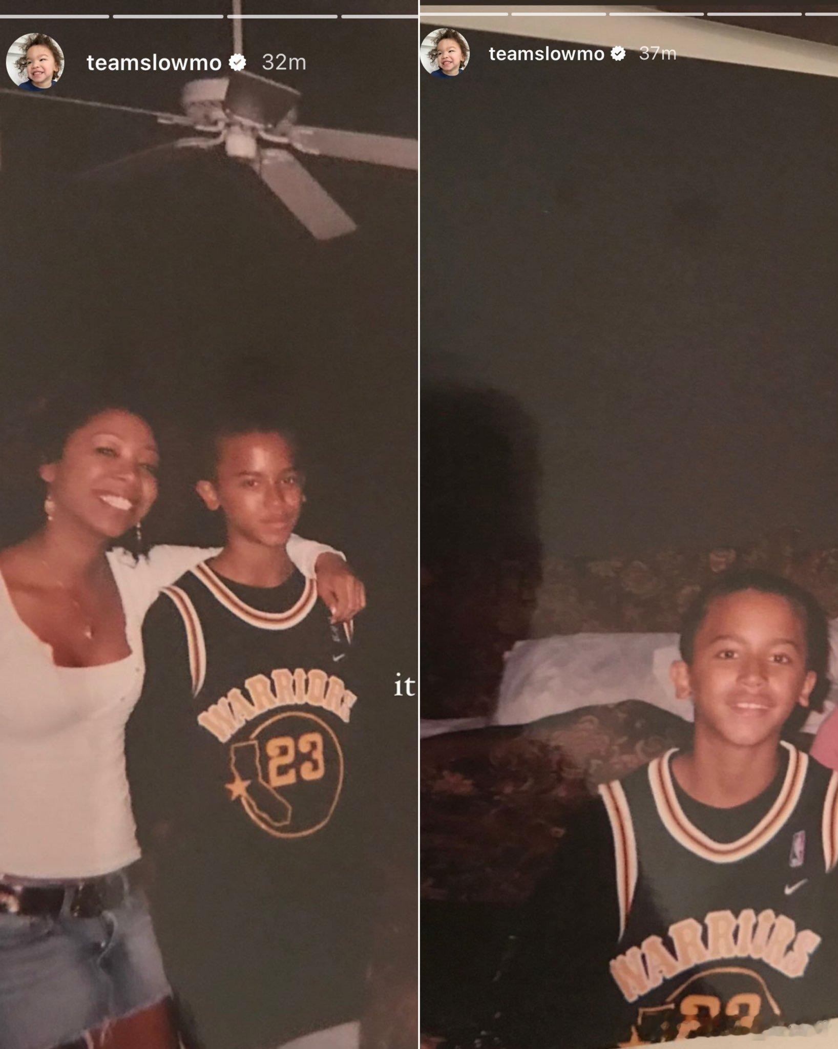 李凯尔晒出儿时身穿勇士球衣的照片#金州勇士[超话]##李凯尔加盟勇士# ​​​