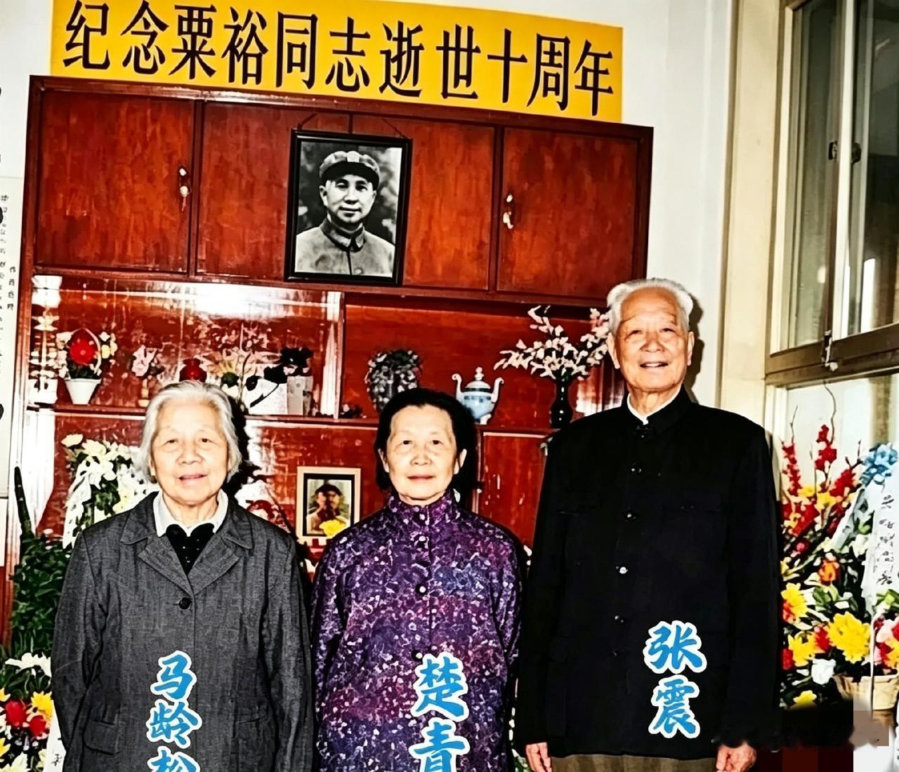 九十年代纪念粟裕活动上，张震夫妇和楚青合影。三位老人站一起，朴素平静，满是对故人